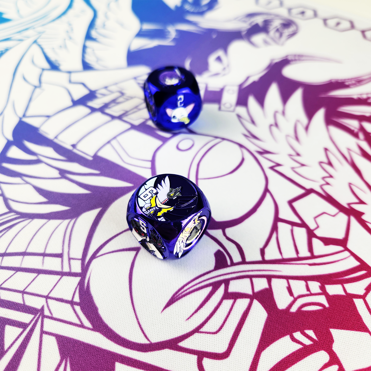 Twilight Angels Dice on 1-Player Playmat.