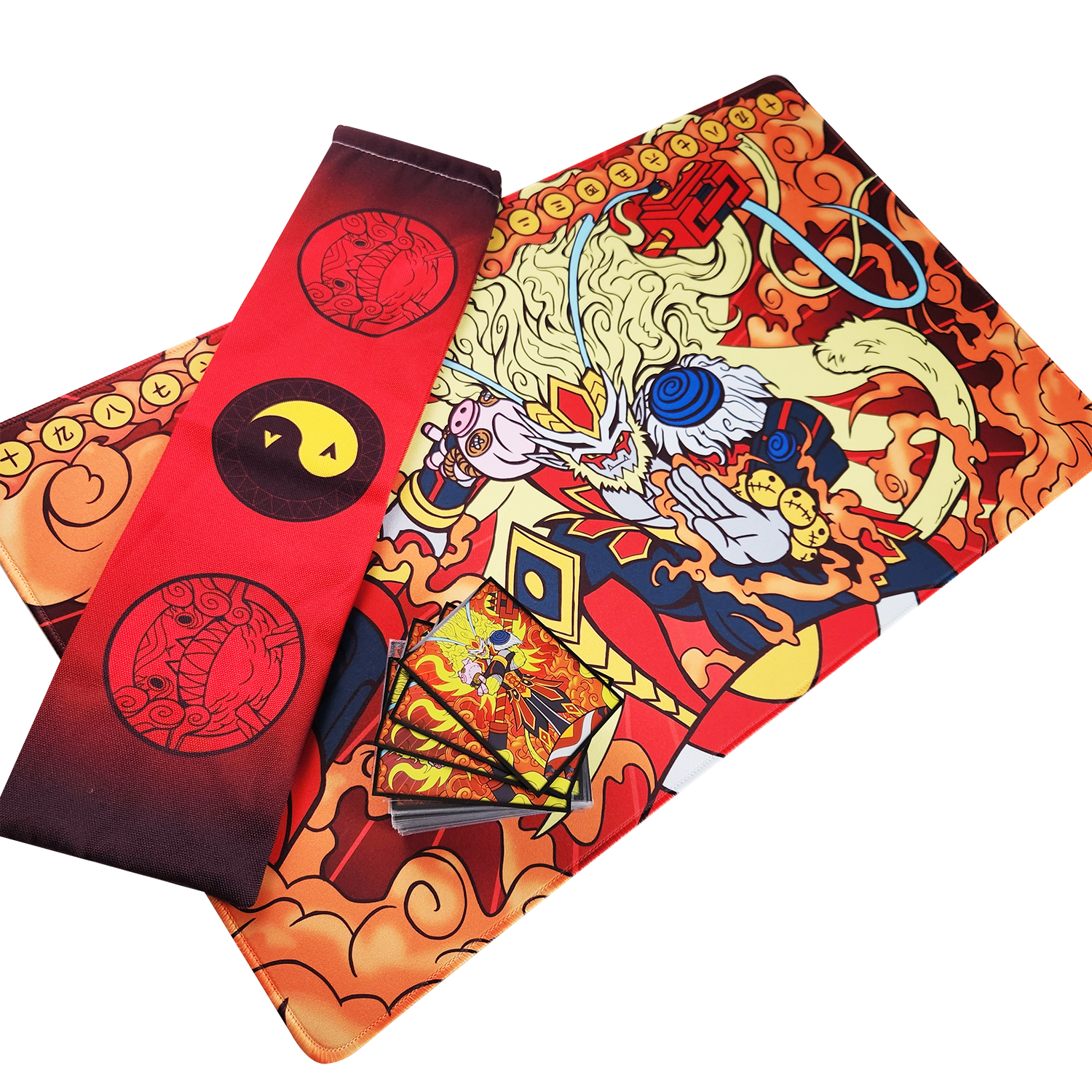 A set of car sleeves and a matching 1-Player Playmat with bag.