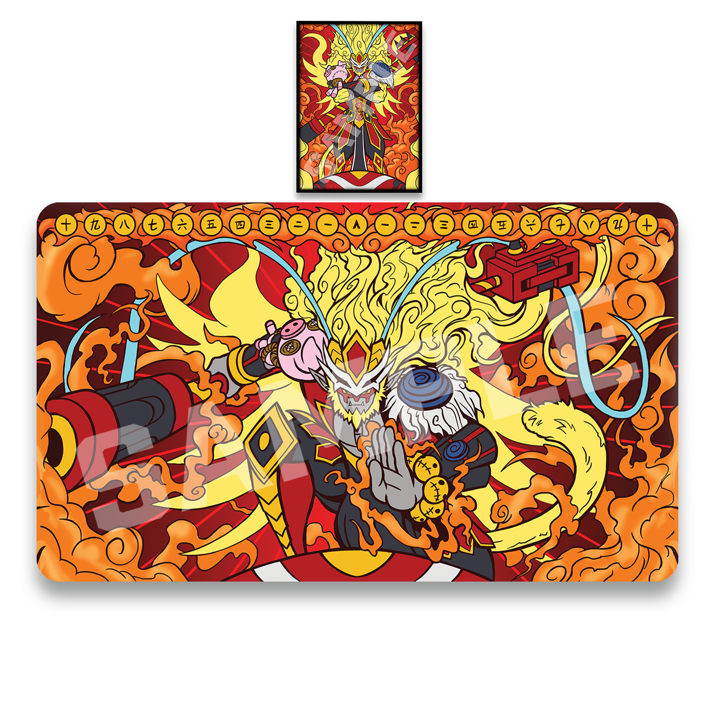 Journey of the Sage Collection that includes a 1-player playmat, 60 pc pack sleeves and a playmat bag.