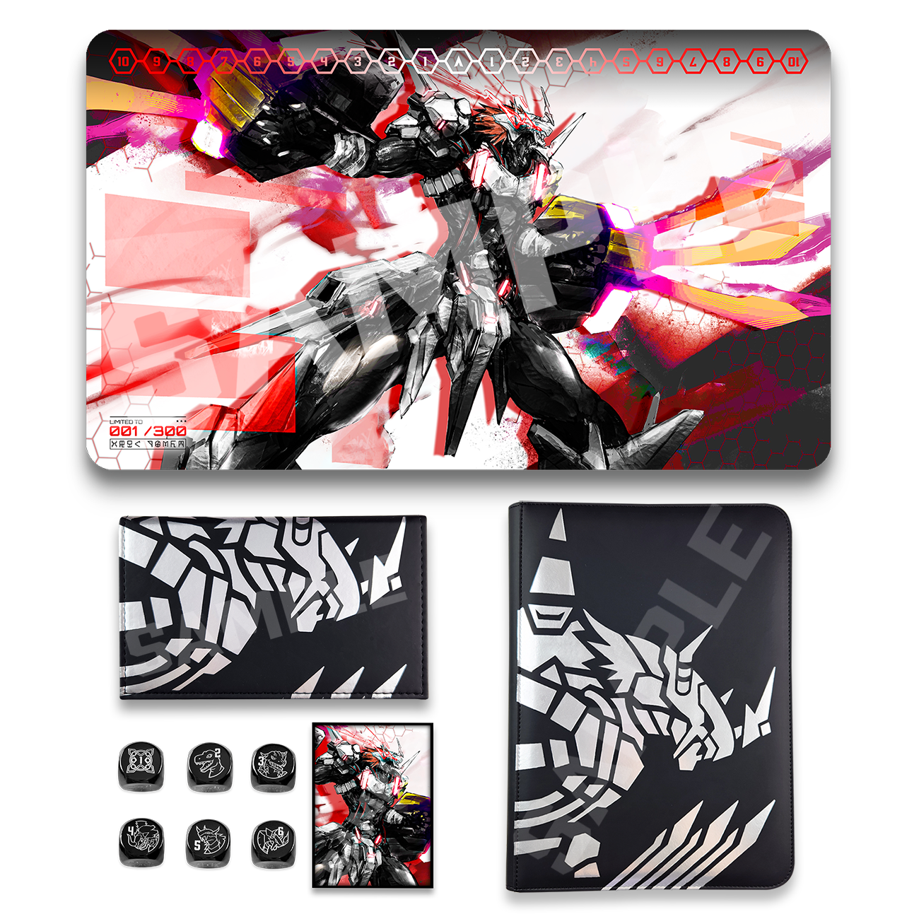 OnyX Burst Collection that includes playmat, dice, sleeves, binder and deck box. 
