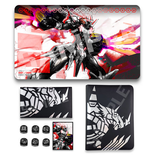 OnyX Burst Collection that includes playmat, dice, sleeves, binder and deck box. 