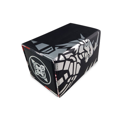 Onyx Burst Deckbox side angle with silver foil artwork. 