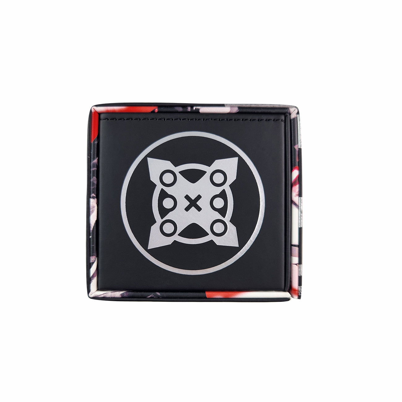 Onyx Burst Deckbox side logo with silver foil. 