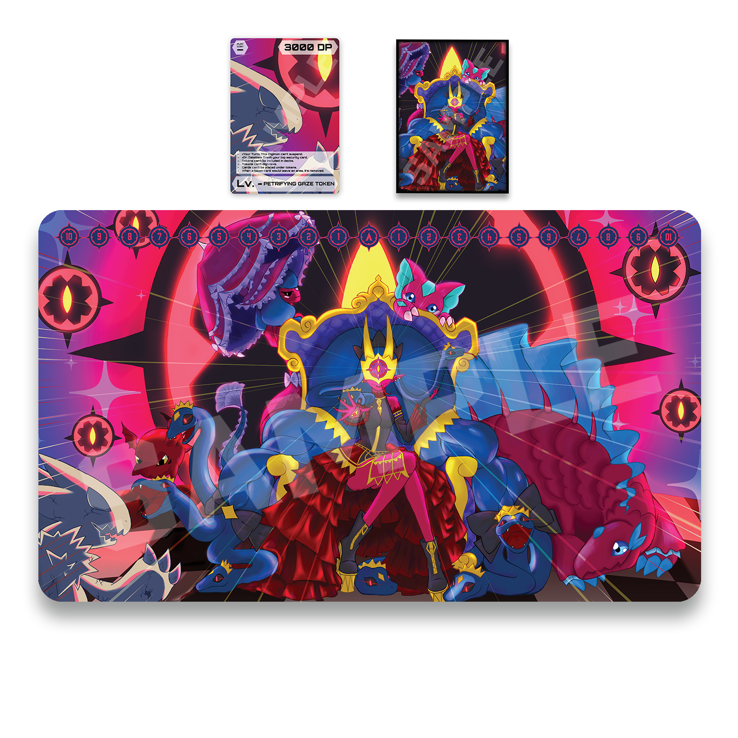 Petrifying Gaze Collection includes 1-player playmat, sleeves and tokens. 