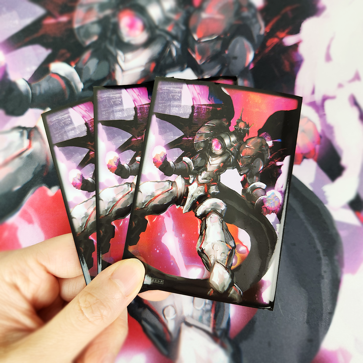 Hand holding 3 cards with beautiful illustration. 