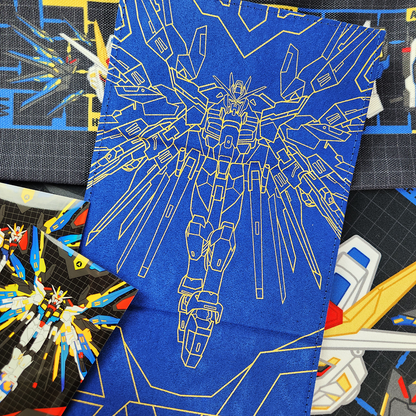 Inner artwork for deck box with blue background and gold foil line art featuring a sci-fi robot. 