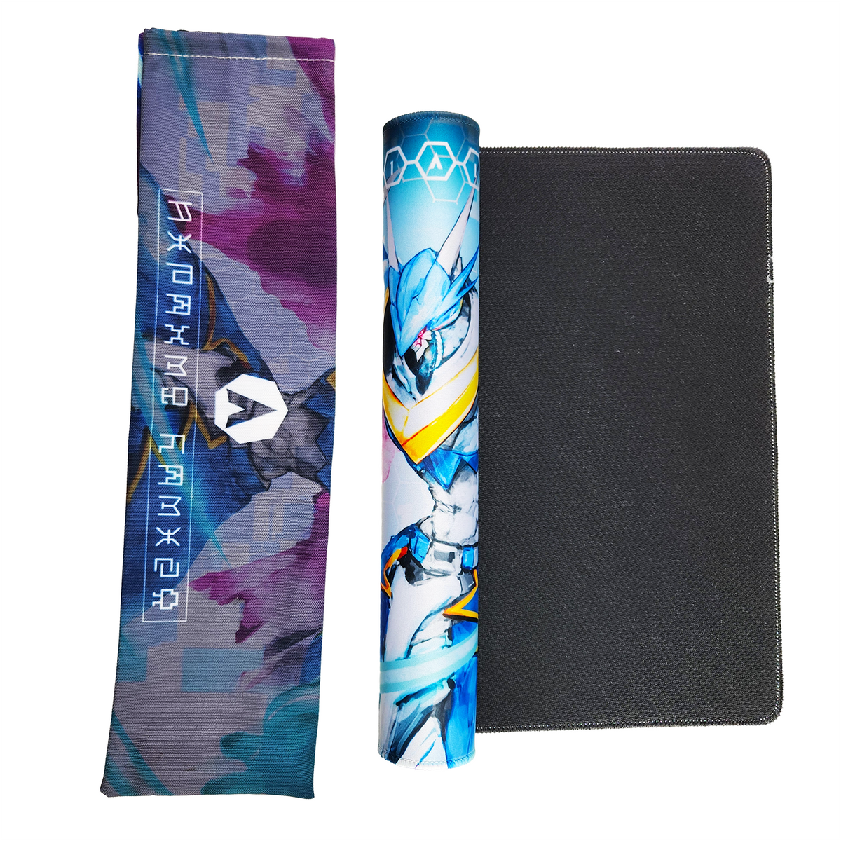 Rolled up playmat and fabric playmat bag.