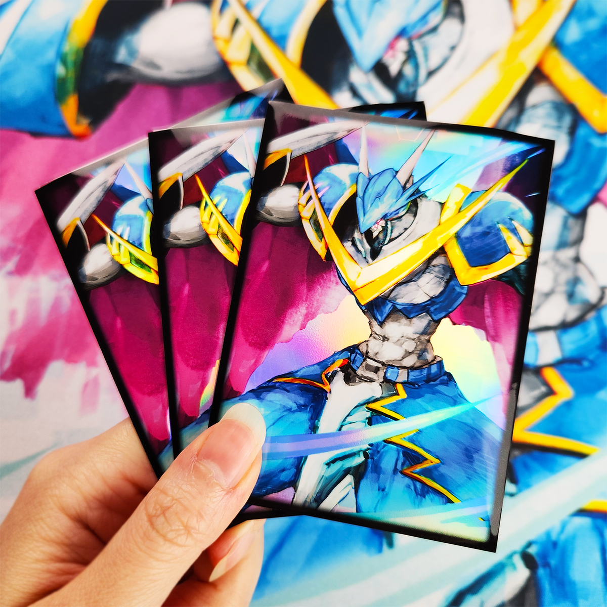 Holographic glossy sleeves featuring a high quality artwork.