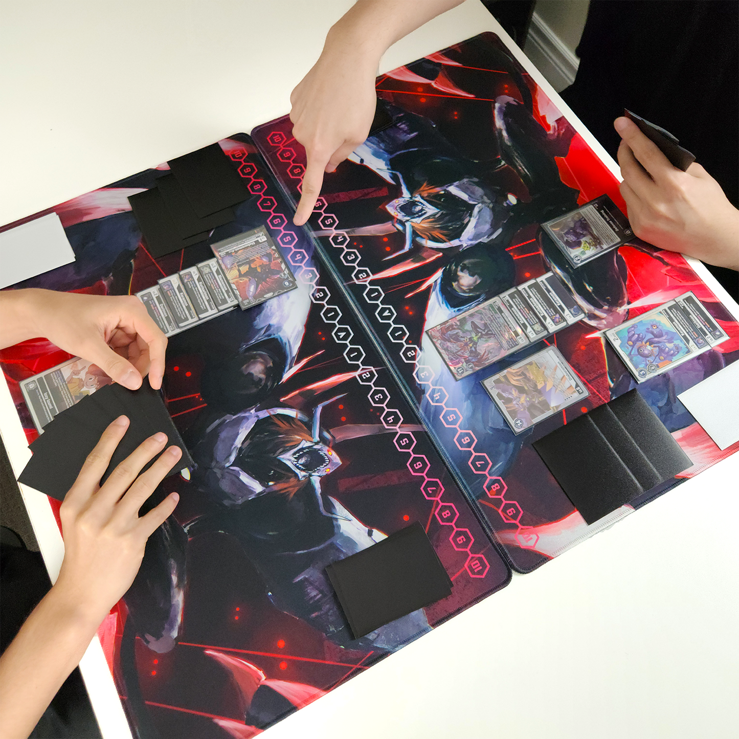 Playing card games on the Viral Invasion Playmat.