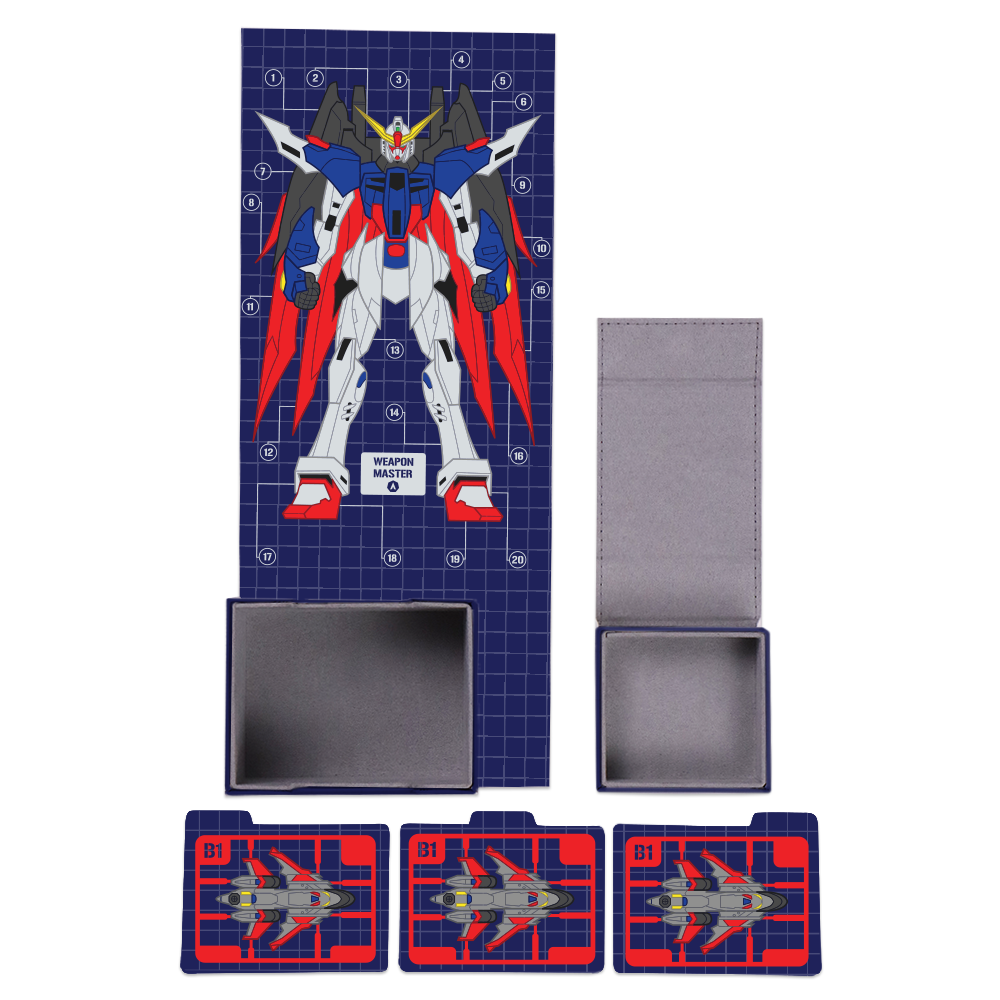 Weapon Master Deck Box inner artwork, dice tray and dividers.