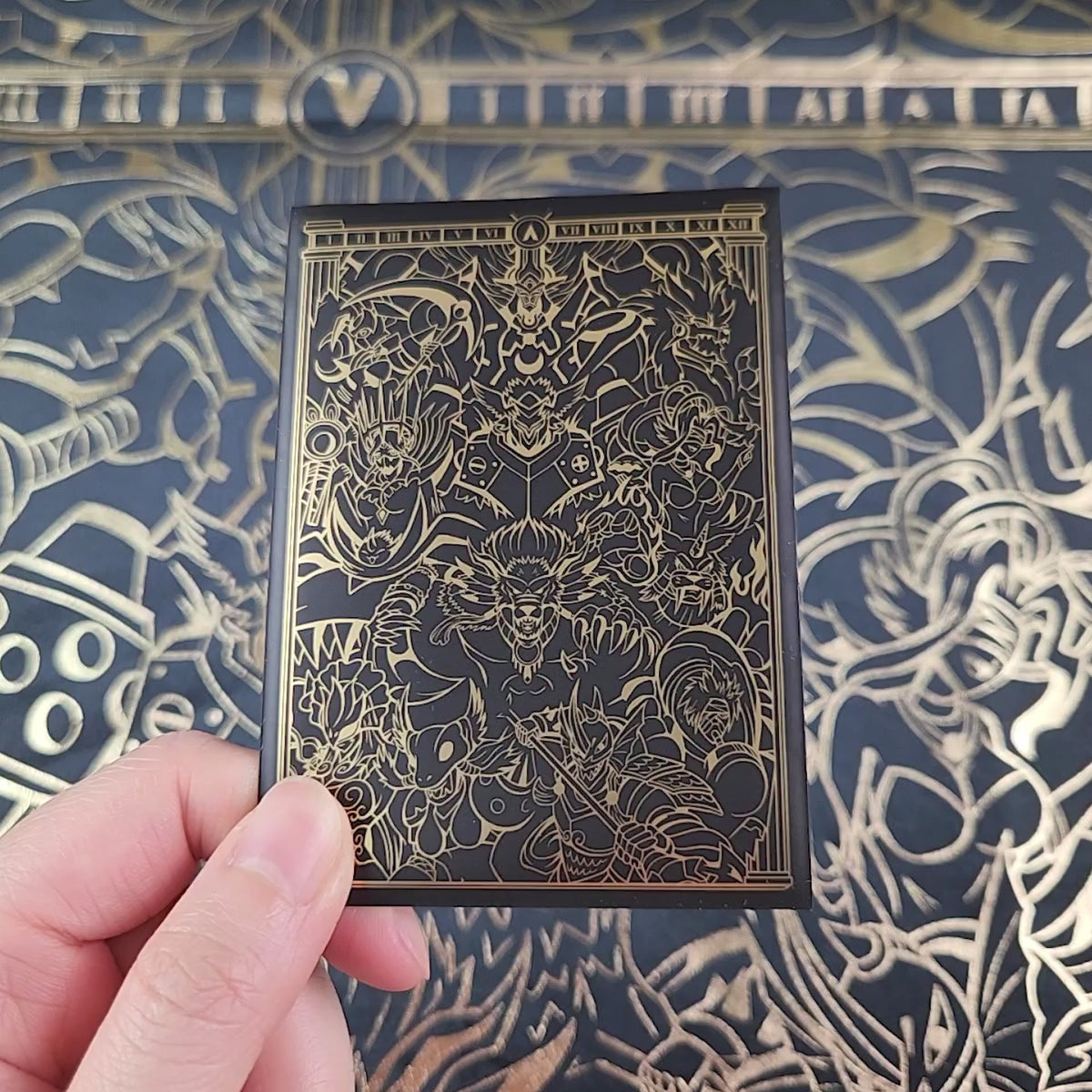 Realm of Gods Sleeves with shiny gold foil video.